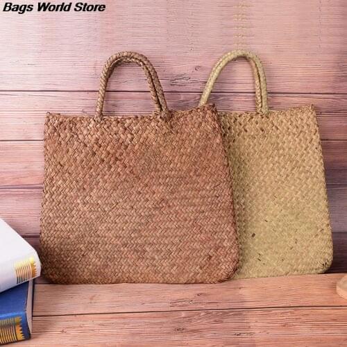 1PCS Beach Bag For Summer Big Straw Bags Handmade Woven Tote Women Travel Handbags Luxury Designer Shopping Hand Bags