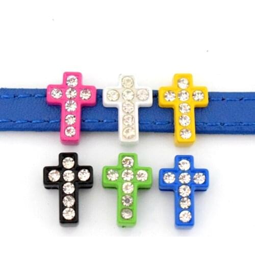 10PCS 8mm Color Paint Cross Slide Charms Slide Alloy Beads DIY Accessories For 8mm Bracelets Wristbands Straps Pet Name Collar