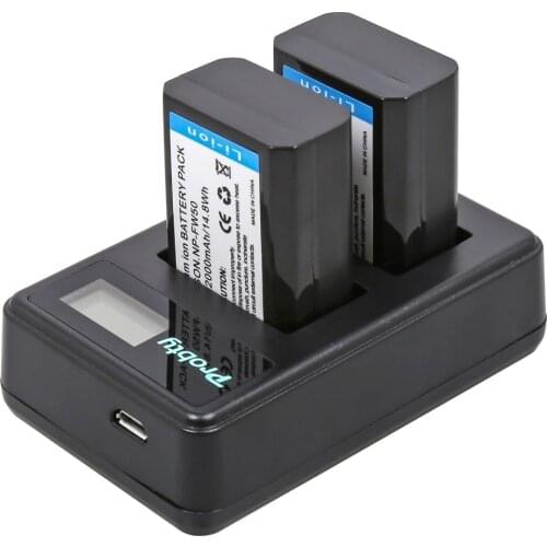 2Pcs 2000mAh NP-FW50 NPFW50 NP FW50 Digital Battery + LCD USB Dual Charger For Sony NEX-3 NEX-5C Alpha A55 NEX-C3 A7 A6500 A6300