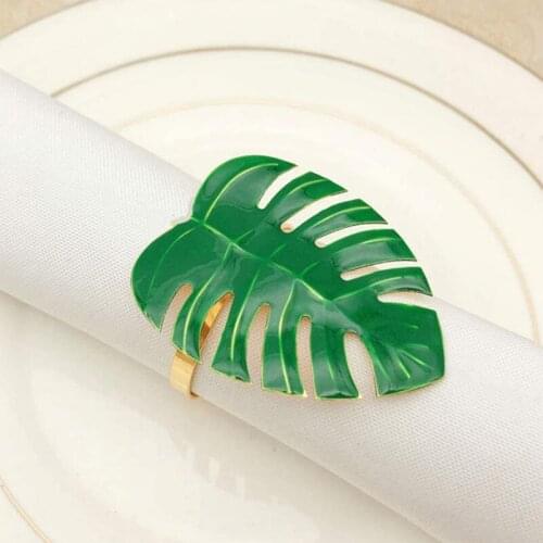 2Pcs Faux Palm Tree Napkin Ring Handmade Monstera Napkin Buckle Holders Decorative Wedding Party Dinner Christmas Table Decor