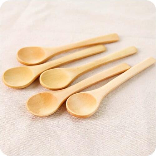 5pcs/set Natural Style Small Wooden Spoon Teaspoon Coffee Dessert Wood Soup Spoon Children Tableware