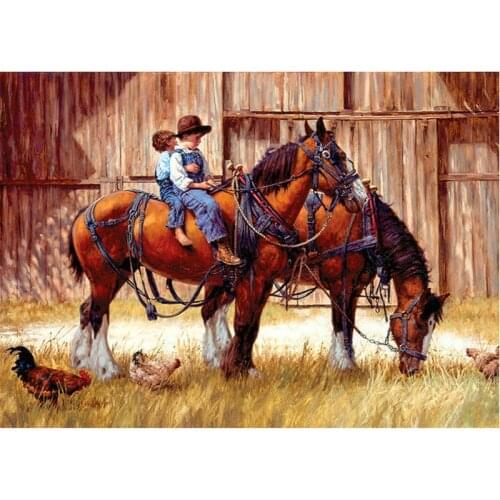 5D Diamond Painting Cross Stitch boy horses picture Mosaic Kits Home Decor Square Drill Full Diamond Embroidery Needlework BY726