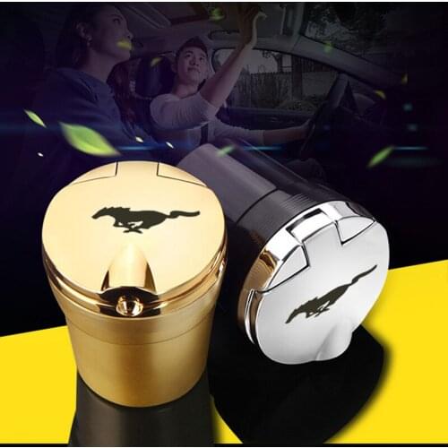 Led Lights Car Ashtray With Creative Cover Personality Case Multi-function Interior Car Accessories For Ford Mustang GT Milo