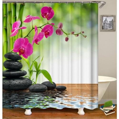 Green Plant Bamboo Shower Curtain Bathroom Bath Curtain Waterproof polyester 3D Printed Trees 180*200cm Bath Screen With Hooks