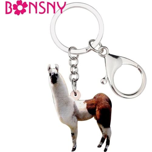 Bonsny Acrylic South American Alpaca Llama Key Chains Keychains Rings Cute Animal Jewelry For Women Girls Gifts Car Bag Pendant