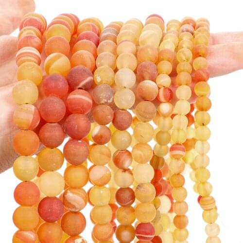 Natural Stone Beads Frosted Yellow Stripe Agates Round Spacer Loose Bead For Jewelry Making Bracelets Necklace DIY 4/6/8/10/12MM