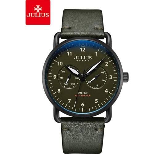 New 4 Colors Real Multi-function Mens Watch Japan Quartz Man Hours Fine Fashion Real Leather Bracelet Boys Gift Julius Box 120