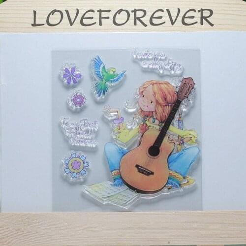 Girl playing the guitar transparent clear stamps for Scrapbooking/Card Making/Stamp set stationery birthday fun decoration