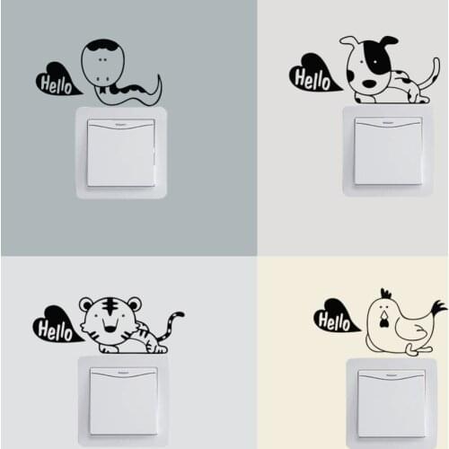 DIY Funny Cute Black Tiger Dog Rat Mouse Animls Switch Decal Wall Stickers Home Decals Bedroom Kids Room Light Parlor Decor
