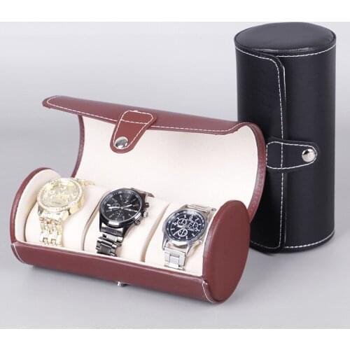 3 Slots Watch Roll Travel Case Chic Portable Vintage Leather Display Watch Storage Box With Slid In Out Watch Organizers