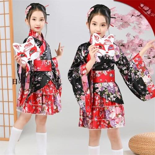 Japanese Fashion Traditional Clothing Yukata Kimono Women Children Butterfly Kimono Sakura Print Kids Dress Vintage Clothing