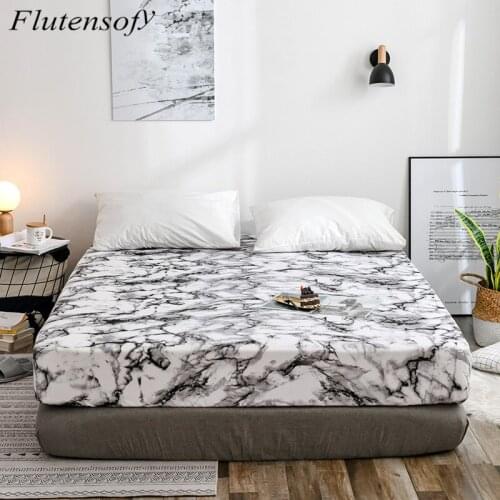 Nordic Simple Marbling White 1PC Home Luxury Bed Linen Queen Size Sheet Set Flat Bed Sheet Fitted Sheet Bed Covers Dropshipping