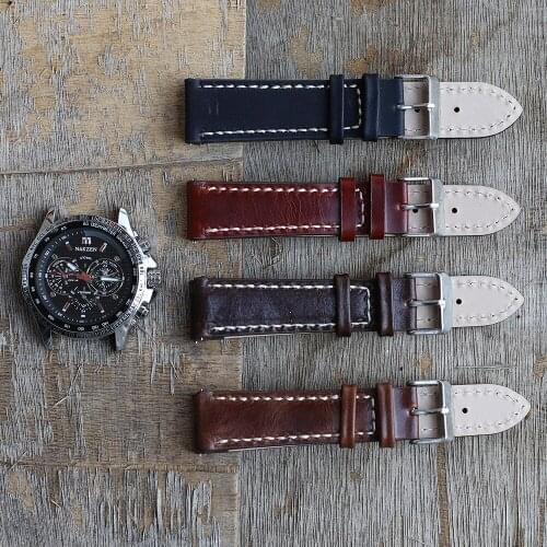 Leather Handmade Stitching Watch Band 18mm 20mm 22mm Soft Wist Bracelet Smooth Surface for Watch Accessories