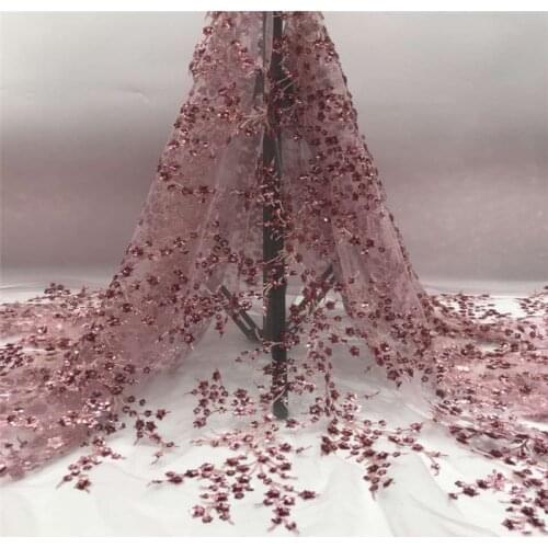 2020 pink High Quality African 3d Sequins Lace Fabric French Net Embroidery Tulle Lace Fabric For Nigerian Wedding Party Dress