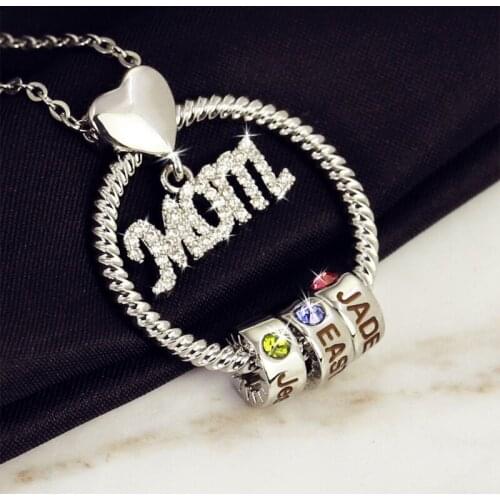 Birthstone Pendant Mom Ring Necklace Mom Mother Necklace Pendant for Women Love Heart Mom Letters Birthday Gifts