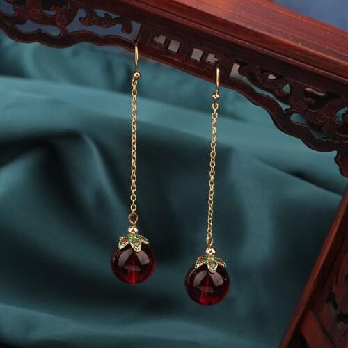 Summer Red tassels Little cherry Vintage cloisonne Delicate Drop earrings Ethnic Chinese style Jewelry for womens