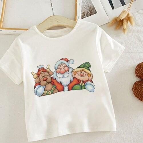 Summer T-shirt Tops Girls Cartoon T-shirts Kids Winter Christmas Santa Claus Elk Kawaii Print T Shirt For Boys Children Fashion