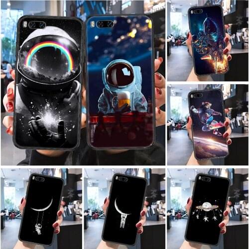 Matte Astronaut Moon Space Cartoon Phone case For Xiaomi Mi Max Note 3 A2 A3 8 9 9T 10 Lite Pro Ultra Frosted black painting