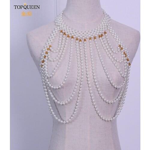 TOPQUEEN G49 Fashion Multi-layer Chain Necklace Sexy Body Jewelry Pearl Necklaces For Women Pearl Choker Waist Chain Sexy Beach