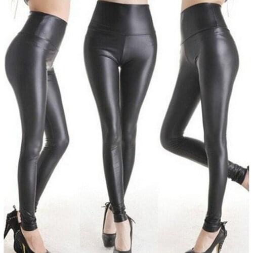 Gothic Fashion Black Faux Leather Leggings high waist for women