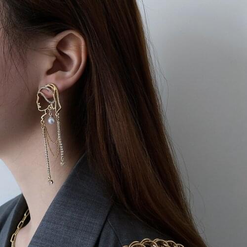 Fashion Pearl Portrait Silhouette Earrings for Women Girls Chain Tassel Earring Irregular Geometry Temperament Party Jewelry