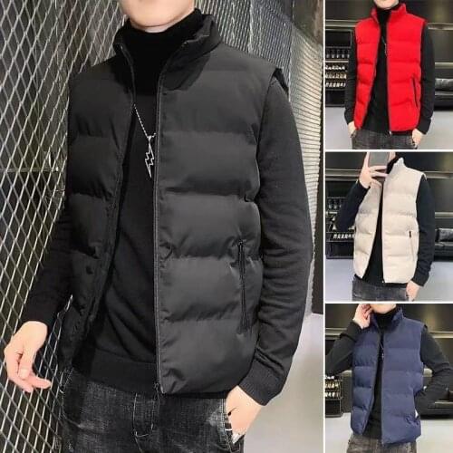 Mens autumn and winter vest casual fashion stand-up collar down padded jacket Korean version of the trend of thick warm jacket