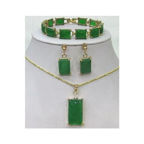 Green Jades bracelet /earrings /Necklace Pendant Set