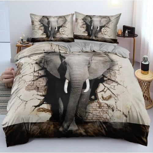 3D Custom Beddings Comforter Covers Sets Quilt Cases Pillow Shames Set Full King Queen Double Size Elephant Gray Bedclothes