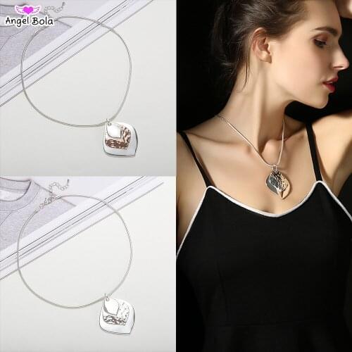 Antique Silver Plated Necklace Fashion Geometric Necklace Rose Gold Jewelry Woman Neck Collar Clavicle Chain Girlfriend Gift