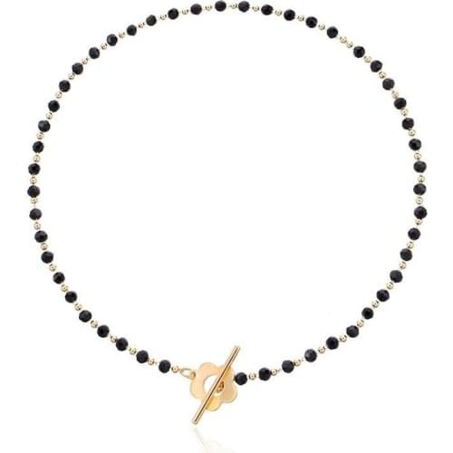 Crystal Flower Necklace Fashion Black Rice Bead Clavicle Necklace Women Bohemian Female Pearl Necklace Jewelry Wholesale