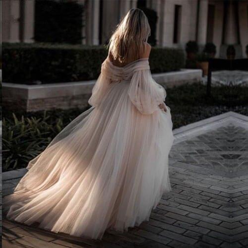 Sexy A-line Off the Shoulder Tulle Wedding Dresses Elegant Bridal Ball Gowns Custom Size Robe De Soiree Abendkleid