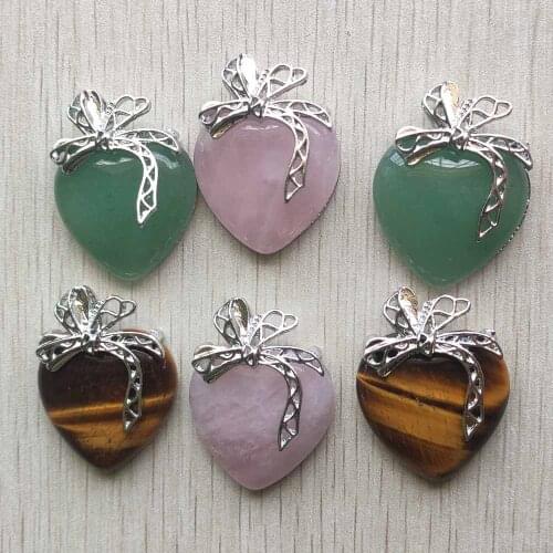 Wholesale 6pcs/lot 2021 New mixed natural stone and alloy heart shape pendants for necklace jewelry making free shipping