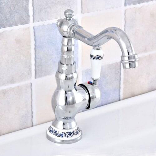 Polished Chrome Brass Bathroom Kitchen Basin Sink Faucet Mixer Tap Swivel Spout Single Ceramic Base One Hole Deck Mounted msf671