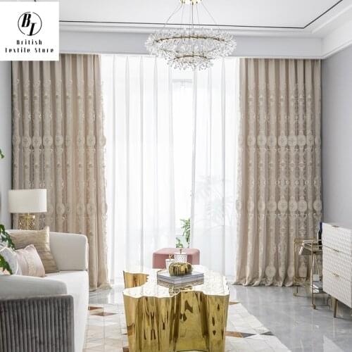 Luxury Princess Double-layer Blackout Curtains Custom Gold Thread Embroidery Beaded Curtain For Living Room Bedroom