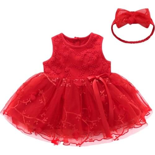 Newborn Baby Girls Infant Christmas Dress&clothes Summer Kids Party Birthday Outfits Headband Set Christening Ball Gown 3 Color