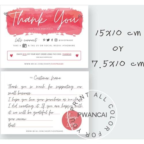 DIY Red Business Thank You Card,Bright-coloured Double-Side Packaging Insert Cards For Your Order With Thanks Note Insert Order