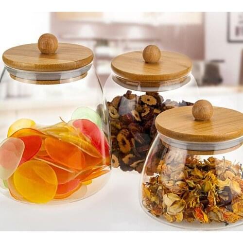 500/700/900ML High Borosilicate Lead-Free Material Glass Jars With Wooden Lids Grains Candy Seasoning Storage Tank