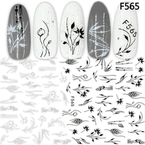3D Nail Art Stickers coloful Small fresh black leaves lace shape Water Transfer Slider For Nails Art Z0130