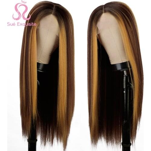 SUe EXQUISITE Synthetic lace front wig Honey Blonde Highlight Color Long Straight Wig Synthetic Wigs For Black Women