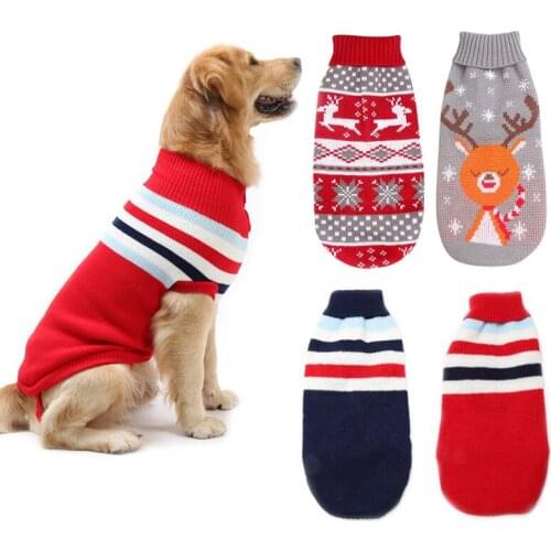 Christmas Deer Big Dog Sweater Winter Warm Pet Clothes for Small Large Dogs Golden Retriever Hoodie Puppy Chihuahua Pullover