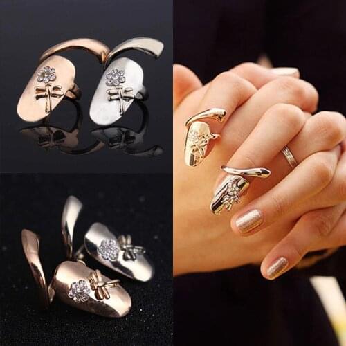Party Gift Fashion Finger Nails Ring With Crystal Dragonfly Fine Jewelry Gold Silver Punk Women Rings