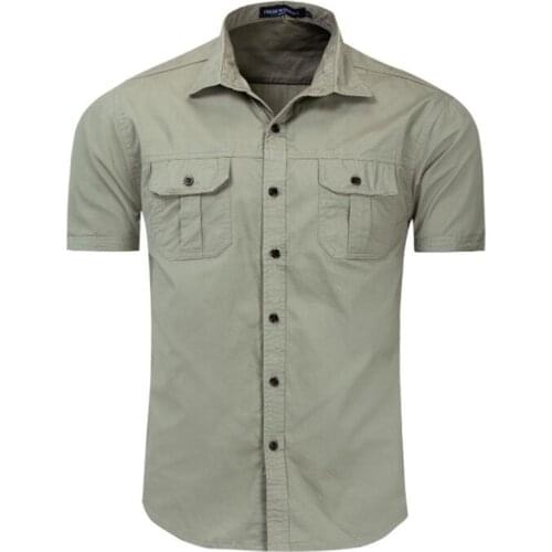High Quality New Mens Military Shirt Men Short Sleeve Cargo Shirts 100% Cotton Casual Solid Shirt Male Pocket Work Shirt