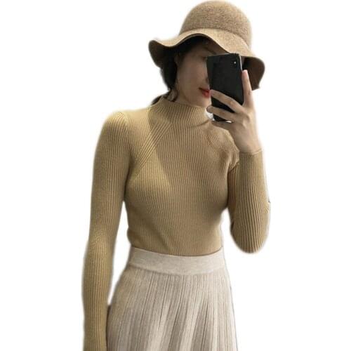WSYORE Slim Pullover Sweater Women New Spring Half High Collar Bottoming Long-sleeve Knitted Tops Female Pullovers NS920
