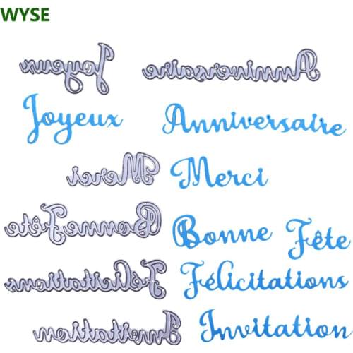WYSE Metal Cutting Dies French Word Happy Birthday Boy Thank Craft Dies Scrapbooking sales letter Die Cut for Card Template