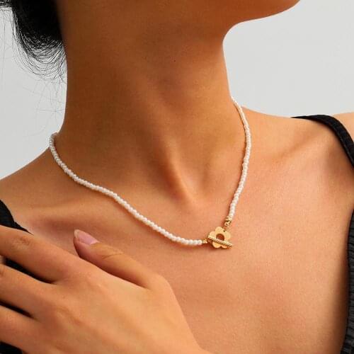 2020 New Sweet Little Flower Beaded Imitation Pearl Clavicle Chain For Women Switch Buckle Short Necklace Wedding Party Jewelry