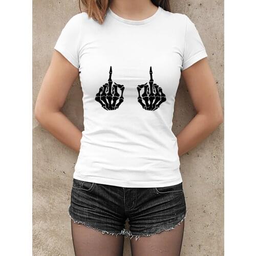 Middle Finger Print T-Shirts Women T Shirts 90S Harajuku Vogue Fashion European Funny Streetwear Summer Short Sleeve Ropa Mujer