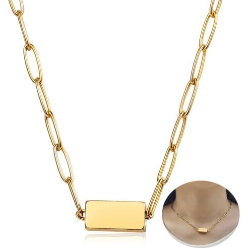 Women Men Chic Personalized Name Cube Charm Rectangle Link Chain Choker Paperclip Chain Necklace Casual Collar Adjustable DN240