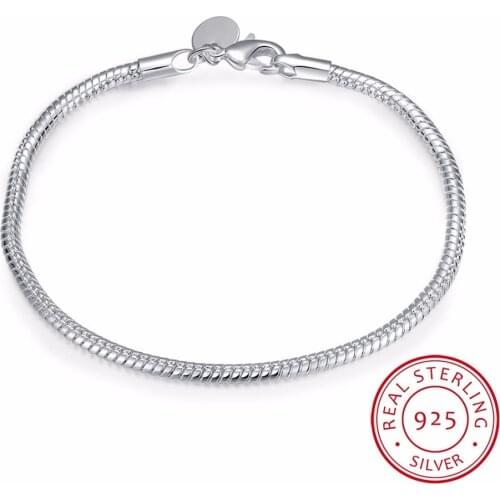Real Original 925 Solid Silver Charm Bracelets For Women Smooth Snake Bone Bracelets Wedding Gift Jewelry Cb001