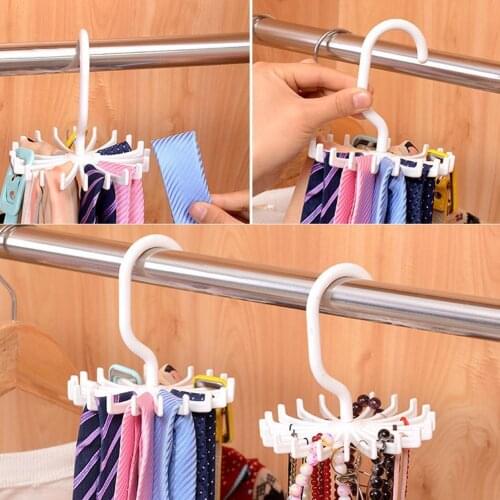 1pc Plastic Portable Tie Rack For Closets Rotating Clothing Holder Women Hook Ties Hanger Scarves Belt Storage For Men S1Y8