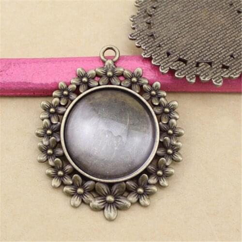 10pcs 25mm Antique Bronze Copper Cabochon Base Flower Necklace Charms Pendant Beads Blank Tray Bezel Fit Glass Cabochon